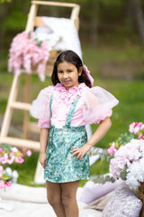 Eva Skirt and Blouse Pink and Green Floral Tulle Set