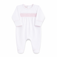 White Smocked Footie – Baby Girl Pima Cotton Coming Home Outfit