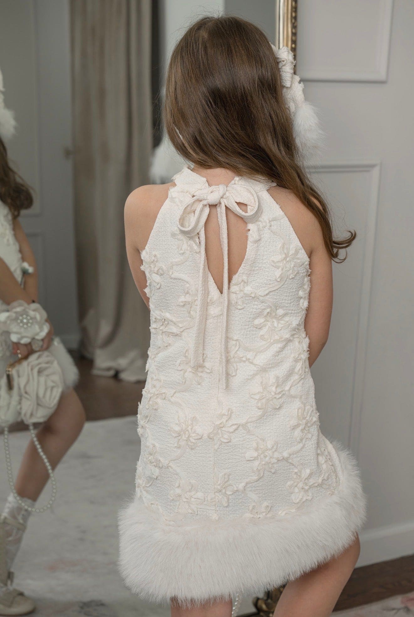 Ava Ivory Flower Faux Fur Dress - Petite Maison Kids