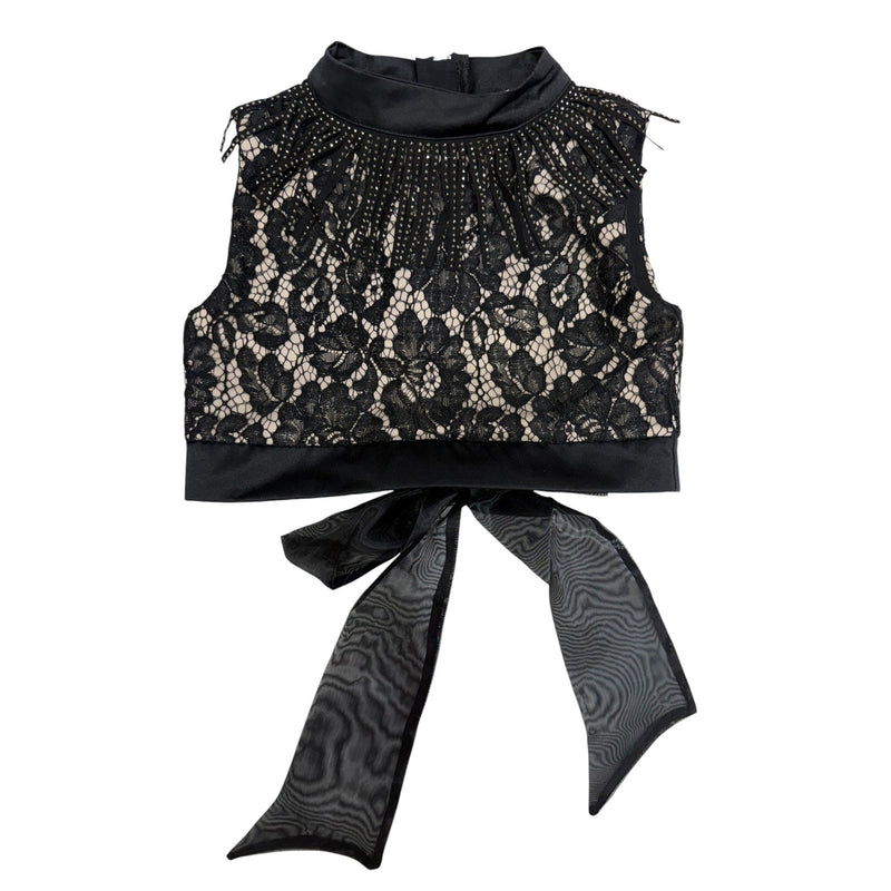 Cowboy Lace Crop Top with Fringe & Organza Bow