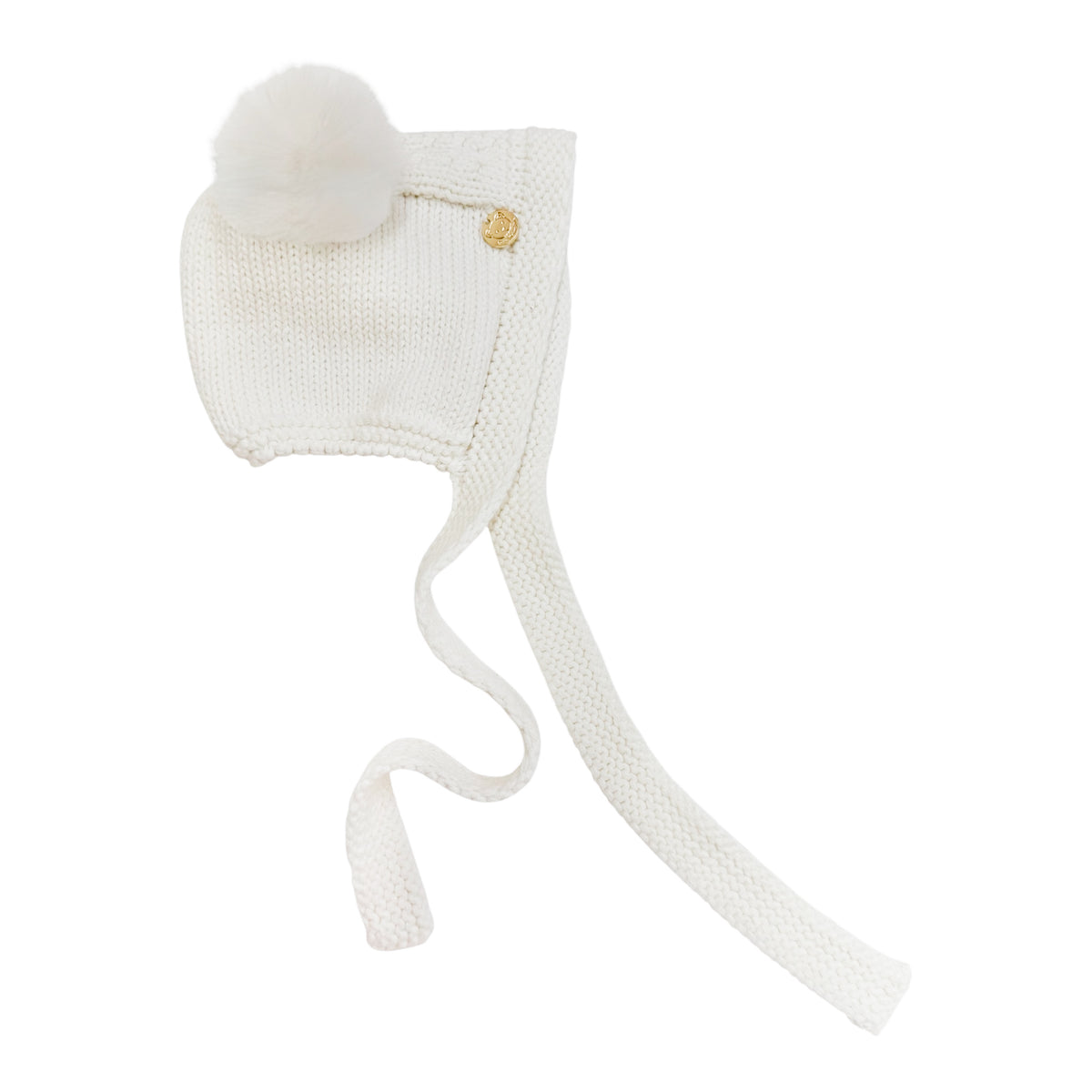 White Cotton Knit Teddy Bonnet
