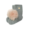 Grey Angora Pom Pom Booties With Pink Pom