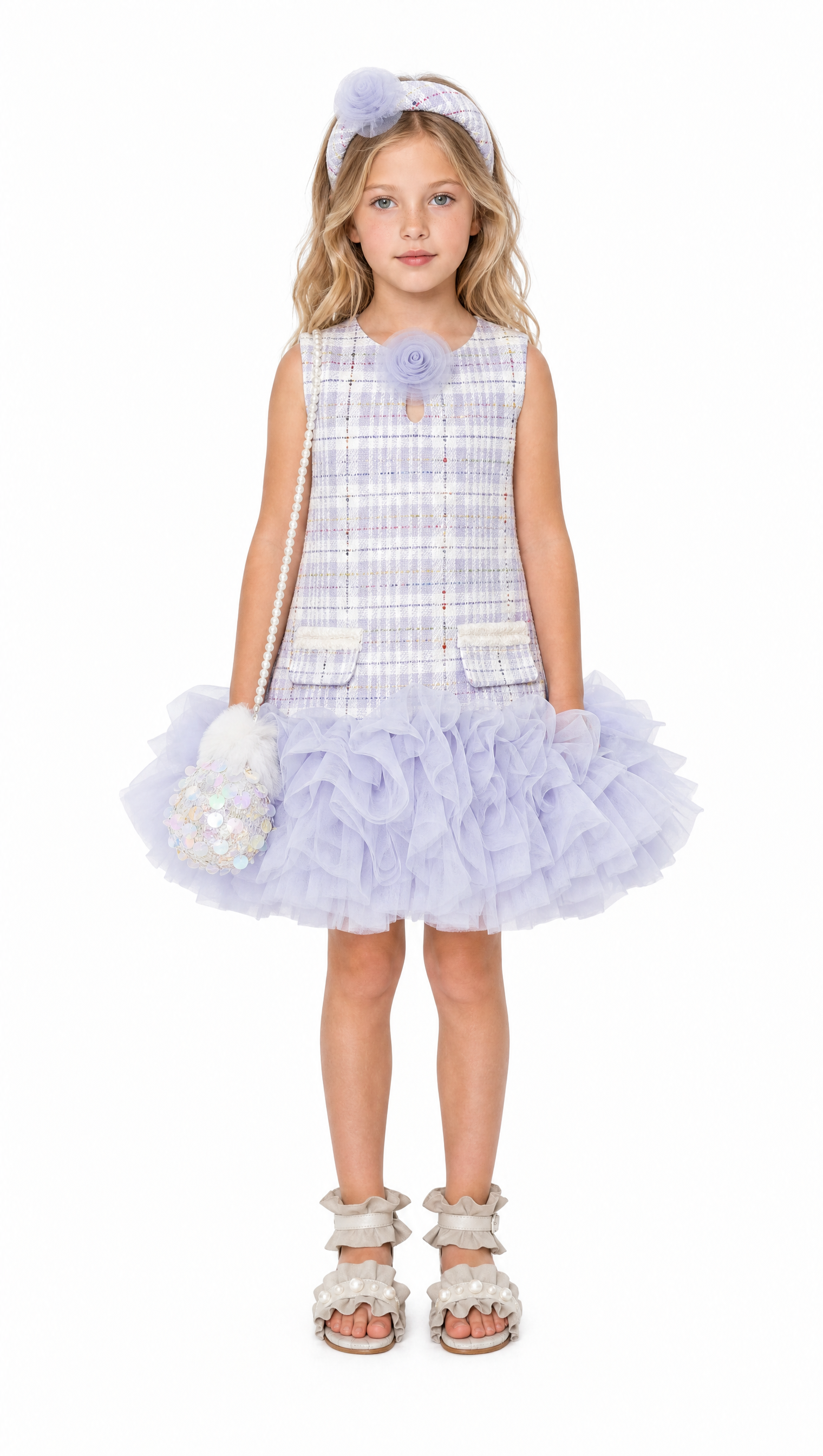 Violet Tweed and Tulle Dress