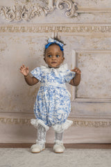 Jaylin Blue and White Linen Romper