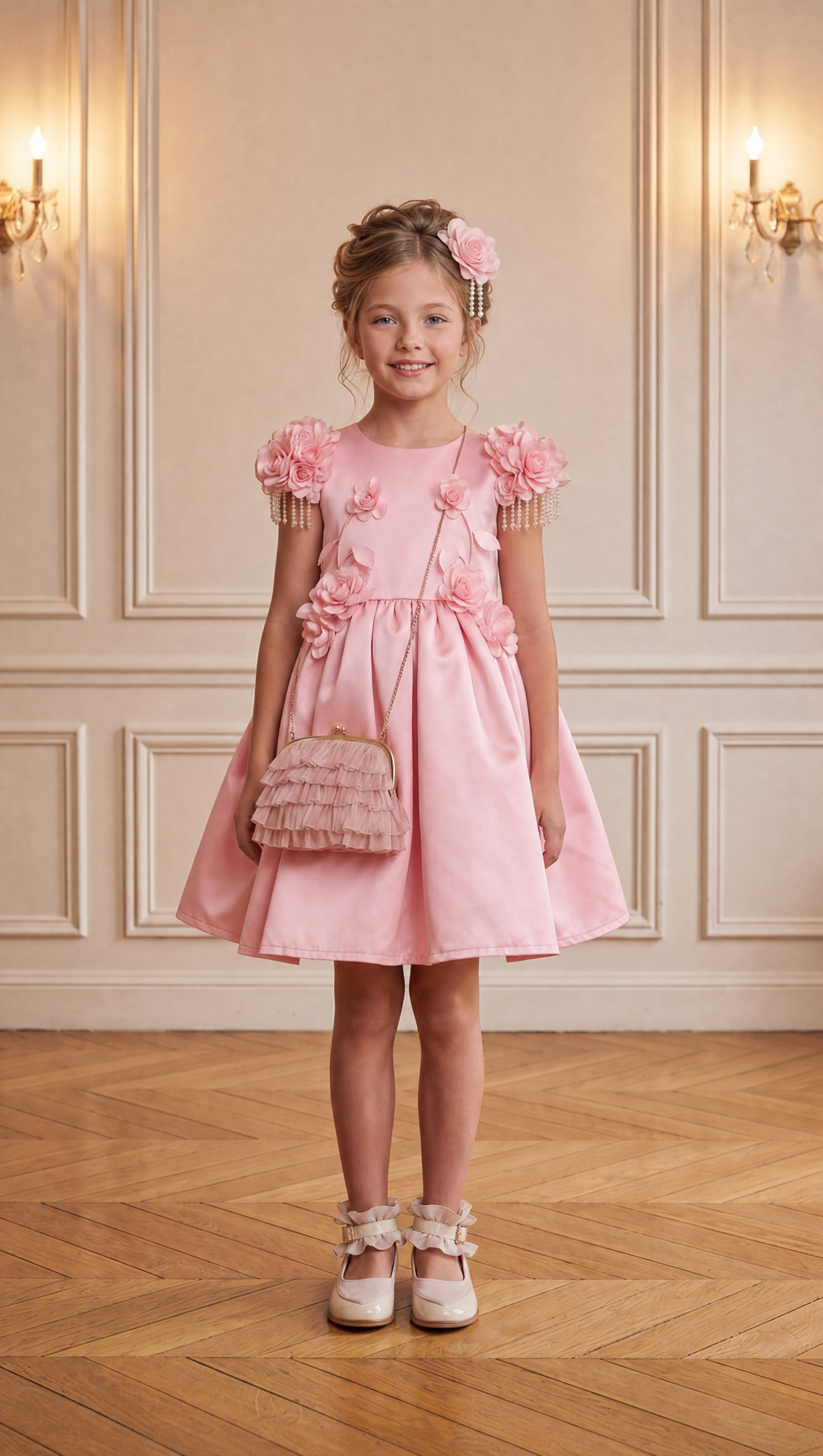 Azalea Pink Dress With Shoulder Flowers
