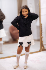 Black Cotton Knit Ruffle Cardigan