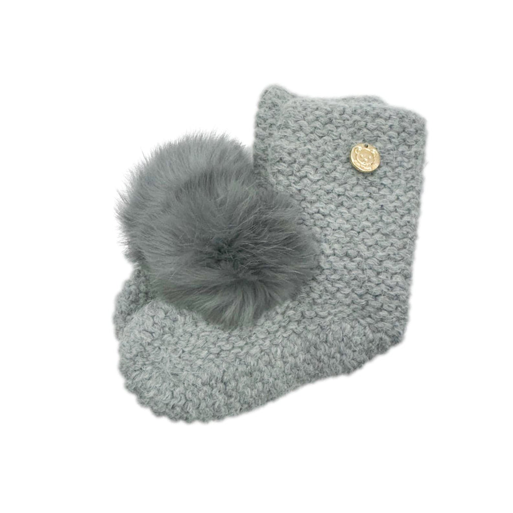 Grey Angora Pom Pom Booties With Grey Pom