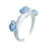 Daphne White Satin Headband with Blue Embroidery