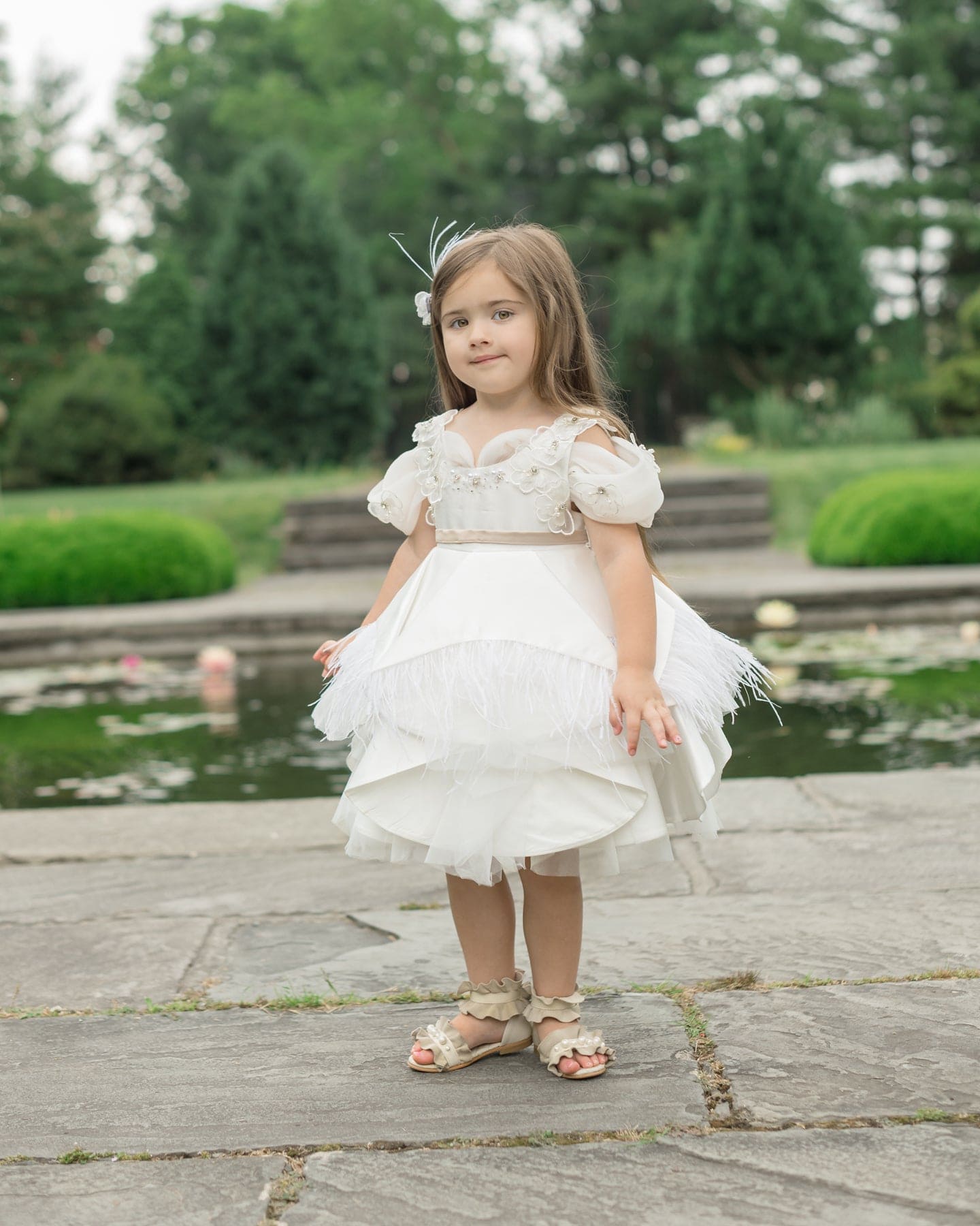 Constanza White Ceremony Dress with Champagne Bow