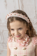 Molly Pink Tweed And Pearls Headband