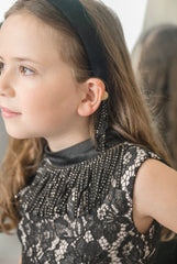 Cowboy Black Velour Bow Headband with Fringe & Gold Buttons