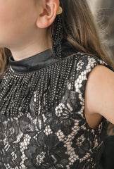 Cowboy Black Velour Bow Headband with Fringe & Gold Buttons