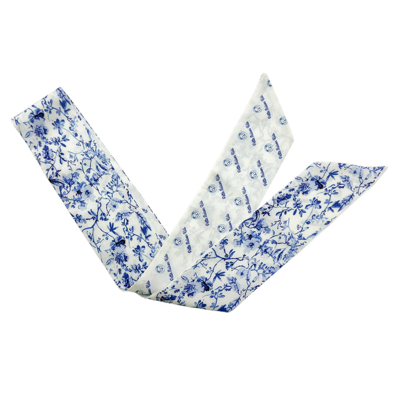 Jaylin Blue and White Logo Chiffon Scarf