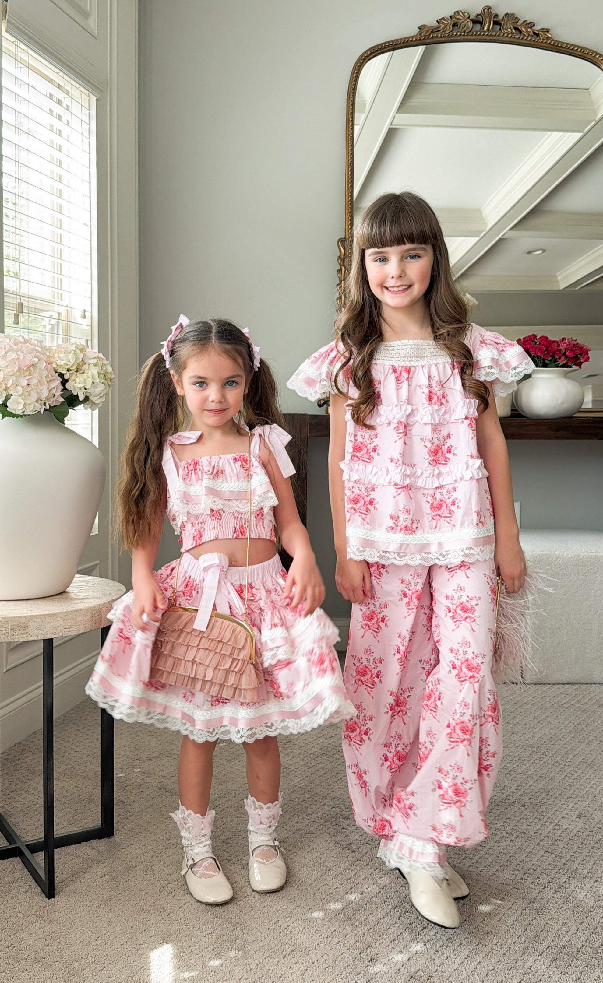 Amelia Pink Flower Print Short Sleeve Top
