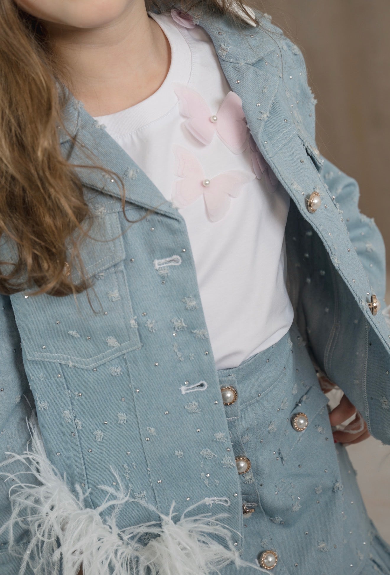 Sparkle Jeans Ostrich Feather Jacket