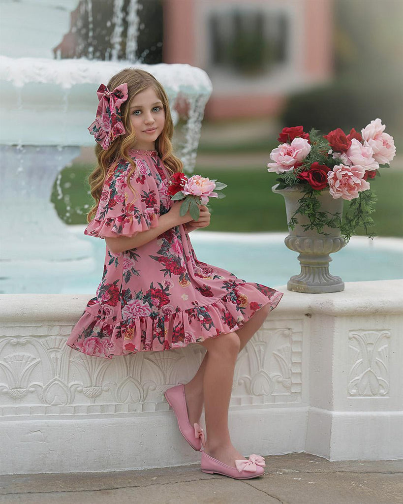 Melba Dress Abstract Pink Flower Print