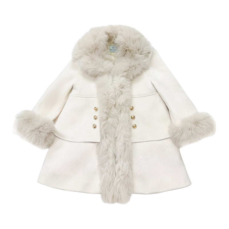 Greta Beige Wool Fur Coat for Girls