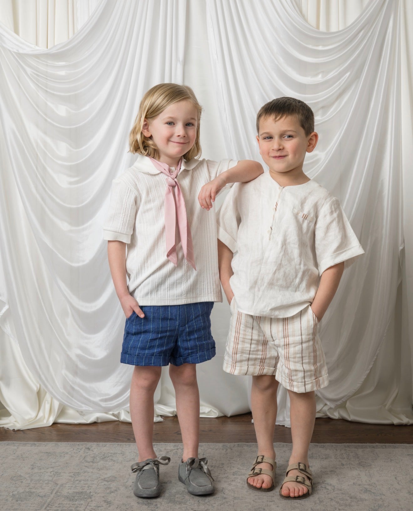 White Linen Boys' Mandarin Collar Top