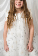 Star White Tulle Dress with Silver & Gold Embroidery