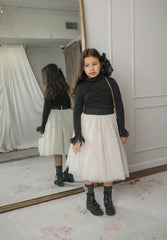 Black Cotton Turtleneck with Organza Sleeves - Petite Maison Kids