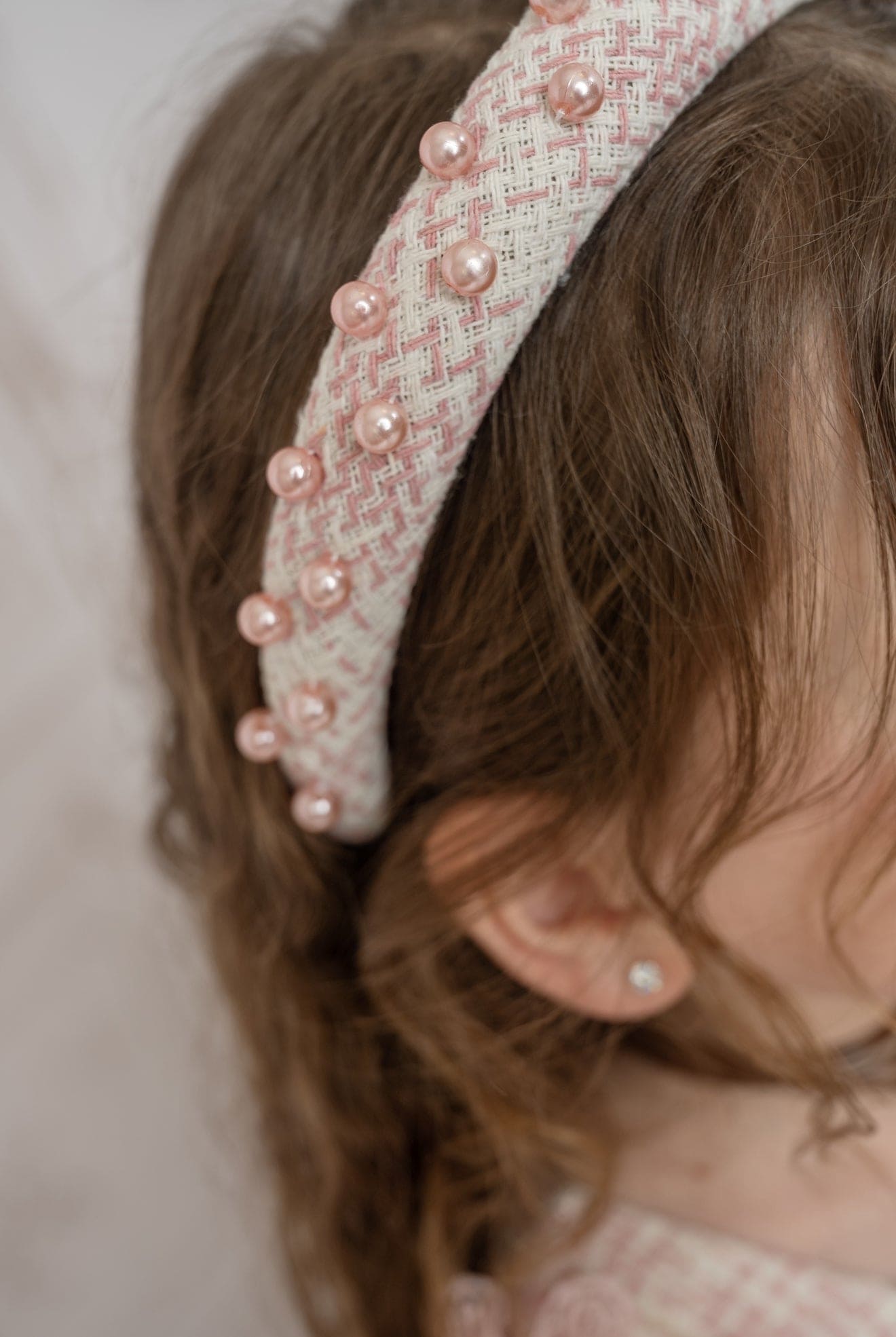 Molly Pink Tweed And Pearls Headband