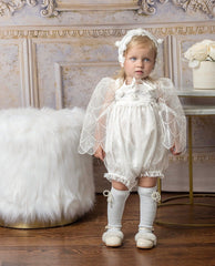 Faith White Scallop Bonnet