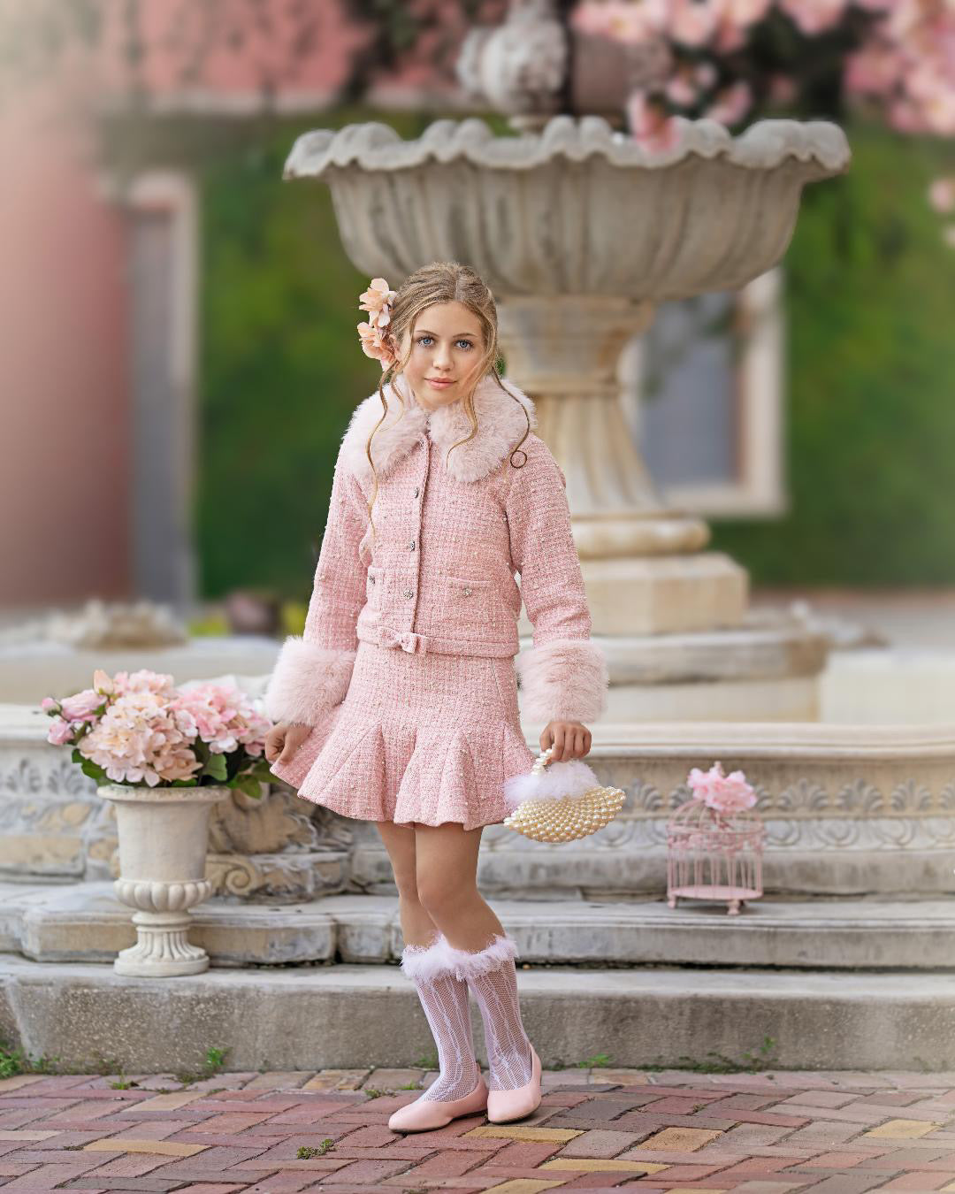 Heather Pink Boucle Pearl Skirt