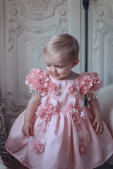 Azalea Pink Dress With Shoulder Flowers