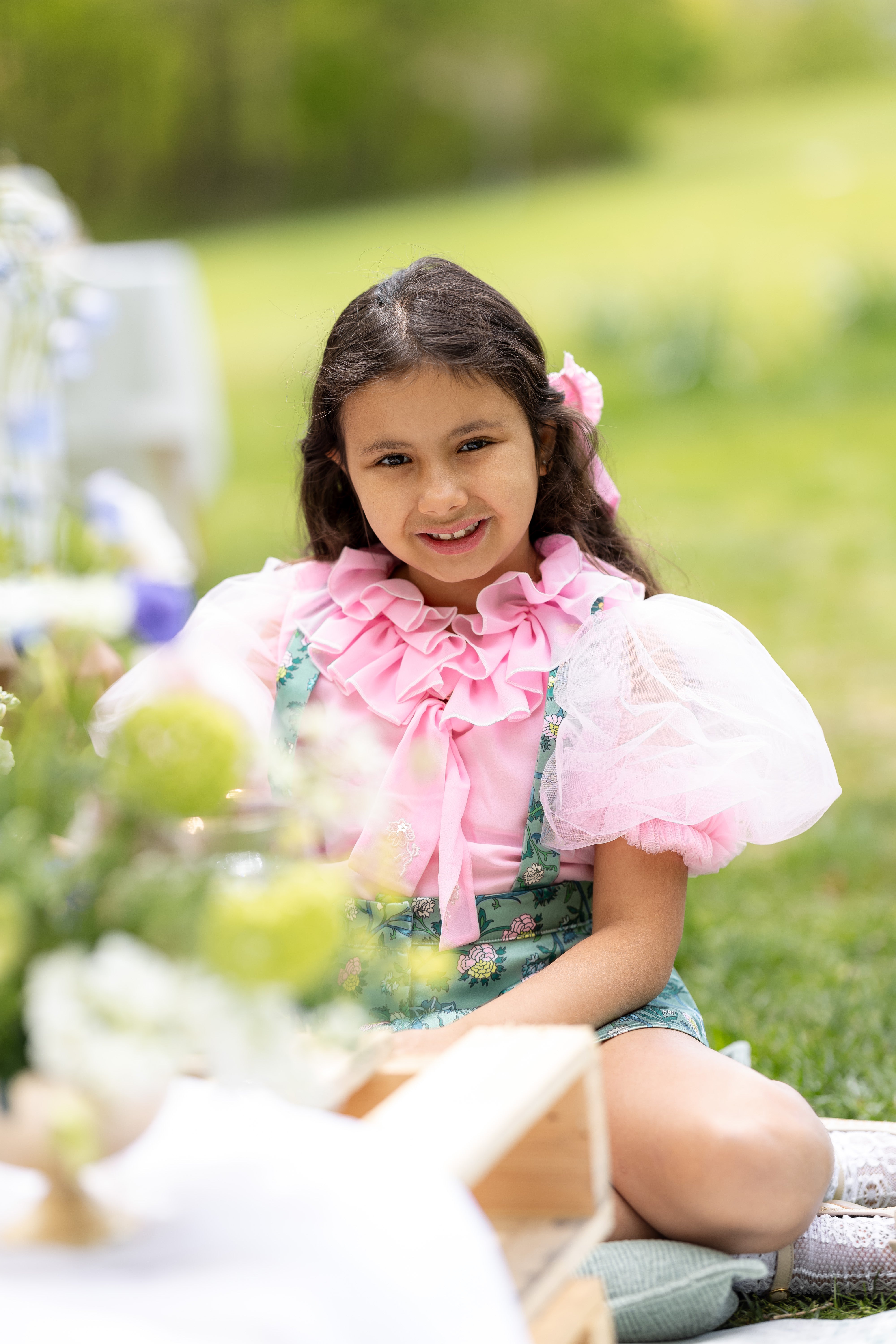 Eva Skirt and Blouse Pink and Green Floral Tulle Set