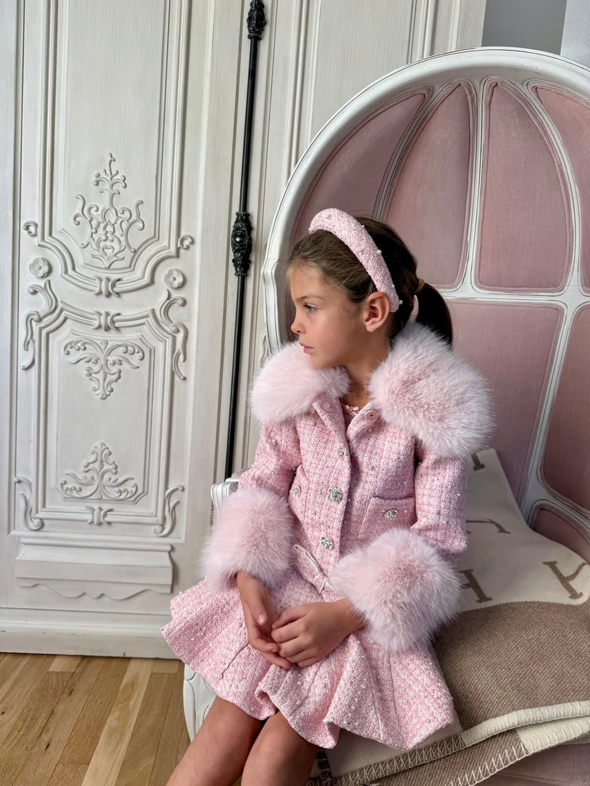 Heather Pink Boucle Pearl Headband
