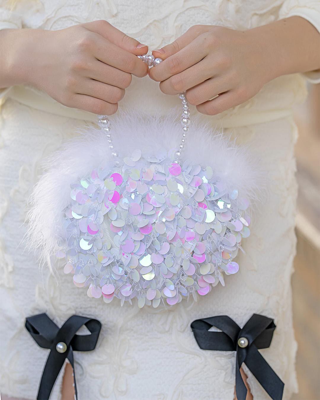Sequin Feather Hand Bag