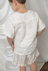 White and Beige Boys' Striped Linen Shorts