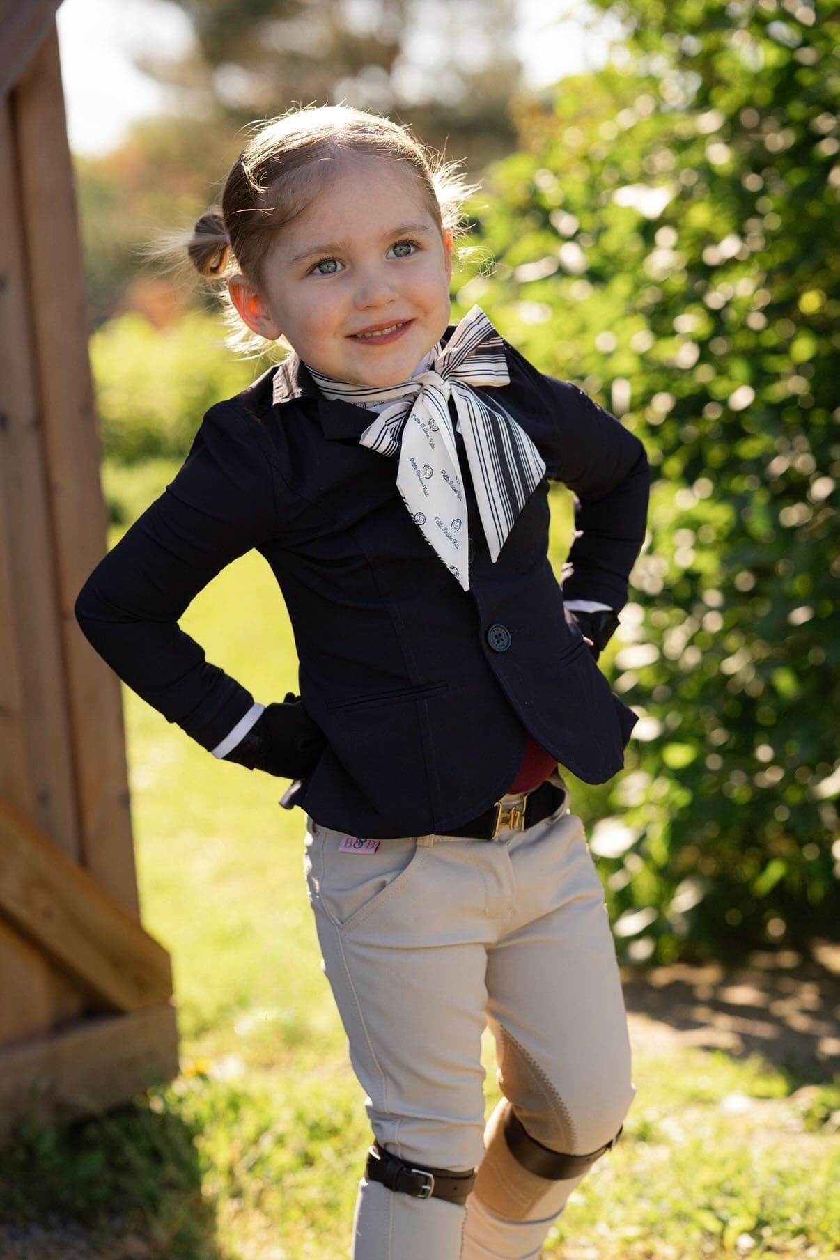 Black and Beige Striped Logo Chiffon Scarf
