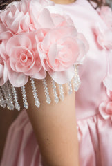 Azalea Pink Dress With Shoulder Flowers