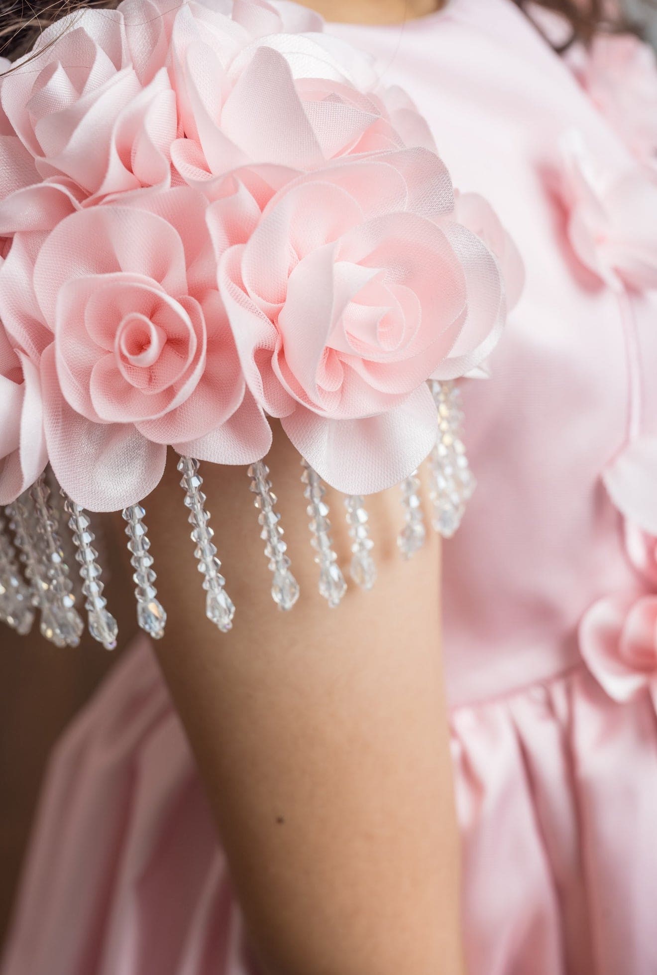 Azalea Pink Dress With Shoulder Flowers