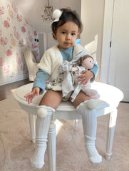 White Knee High Socks with Poms