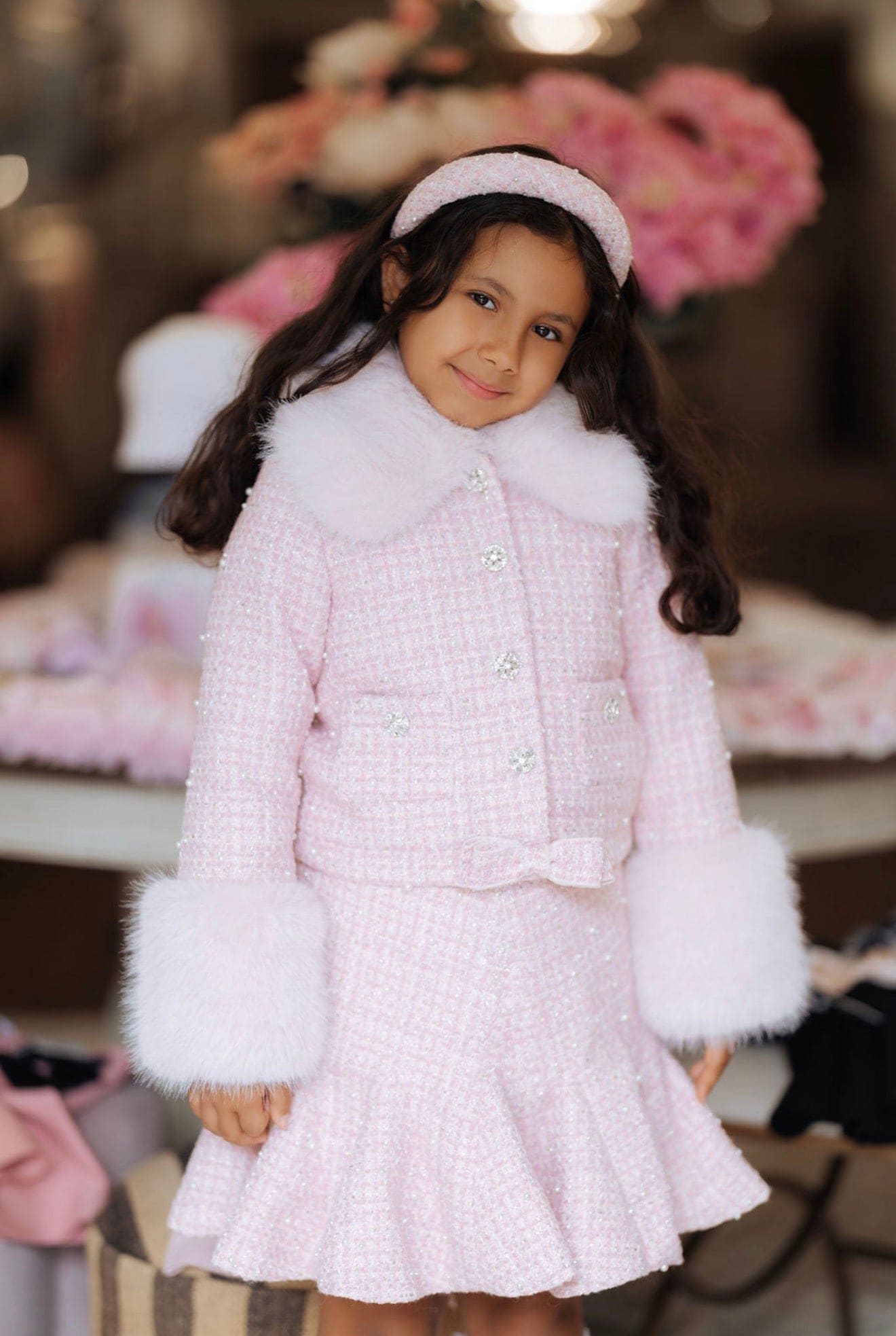 Heather Pink Boucle Pearl Skirt