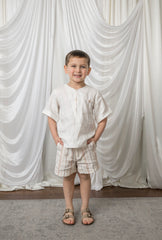 White Linen Boys' Mandarin Collar Top