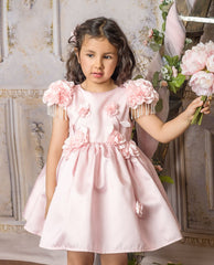 Azalea Pink Dress With Shoulder Flowers