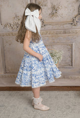 Jaylin Blue and White Linen Sleeveless Summer Dress