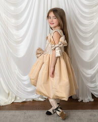 Charlie Gold Jacquard Bow Dress for Girls