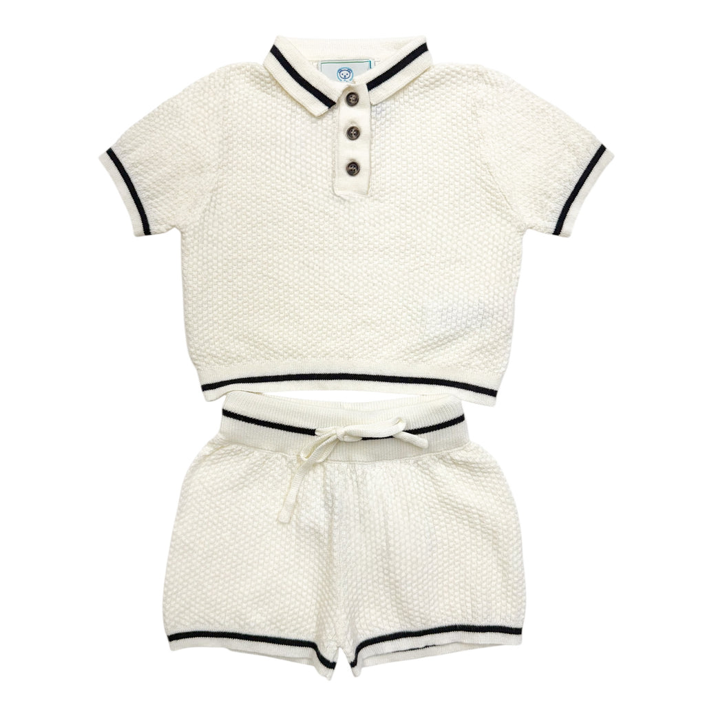 Brody Ivory with Black Trim Cotton Polo Top and Shorts Set