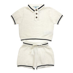Brody Ivory with Black Trim Cotton Polo Top and Shorts Set