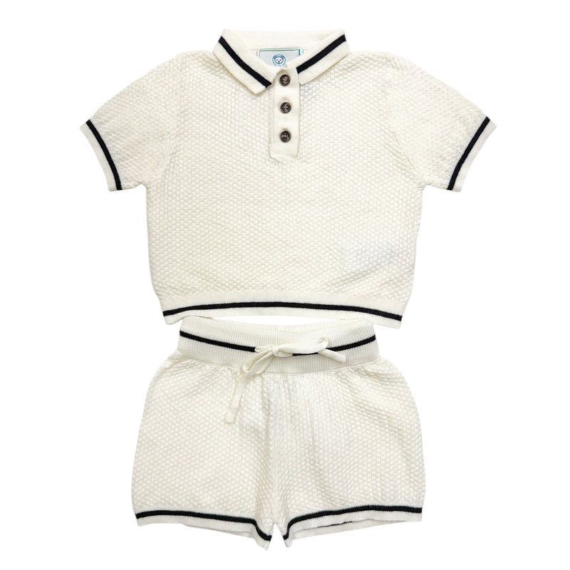 Brody Ivory with Black Trim Cotton Polo Top and Shorts Set