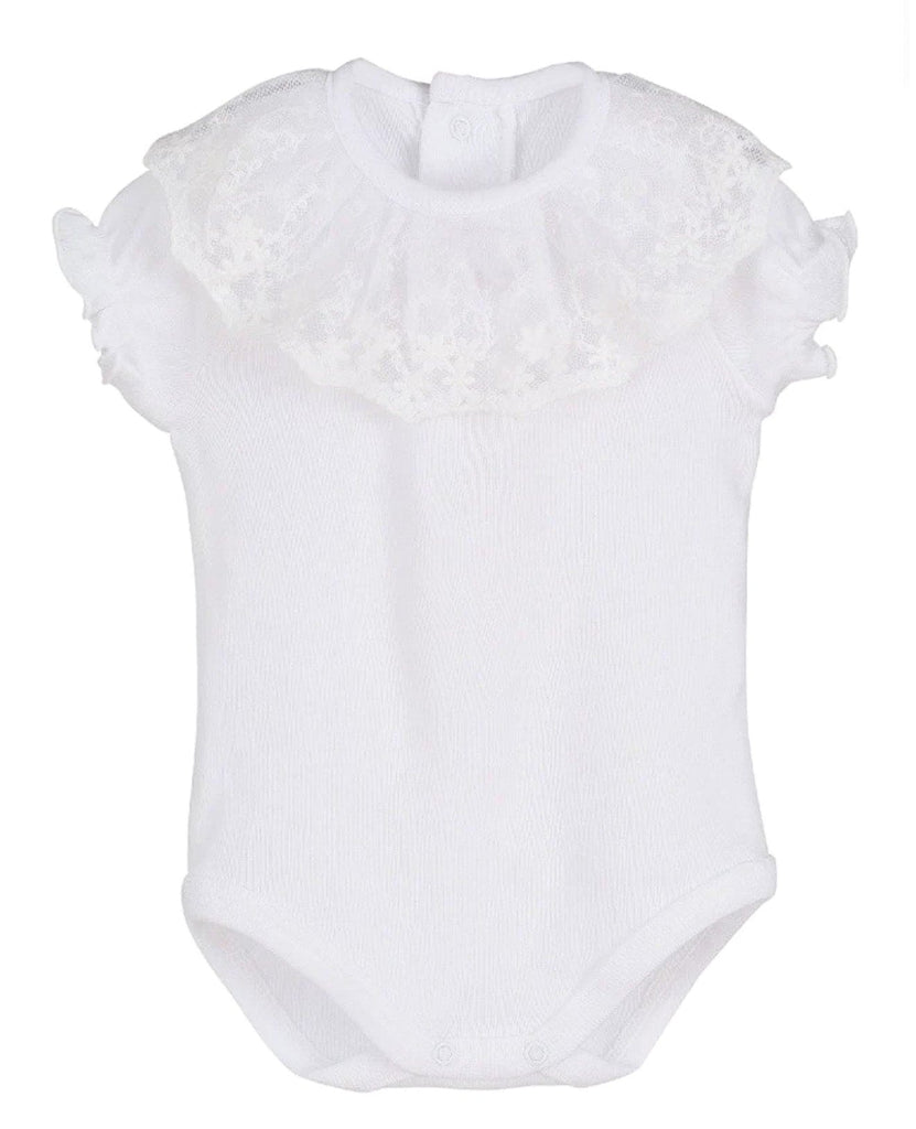 Tuly White Baby Bodysuit with Lace Collar