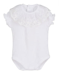 Tuly White Baby Bodysuit with Lace Collar