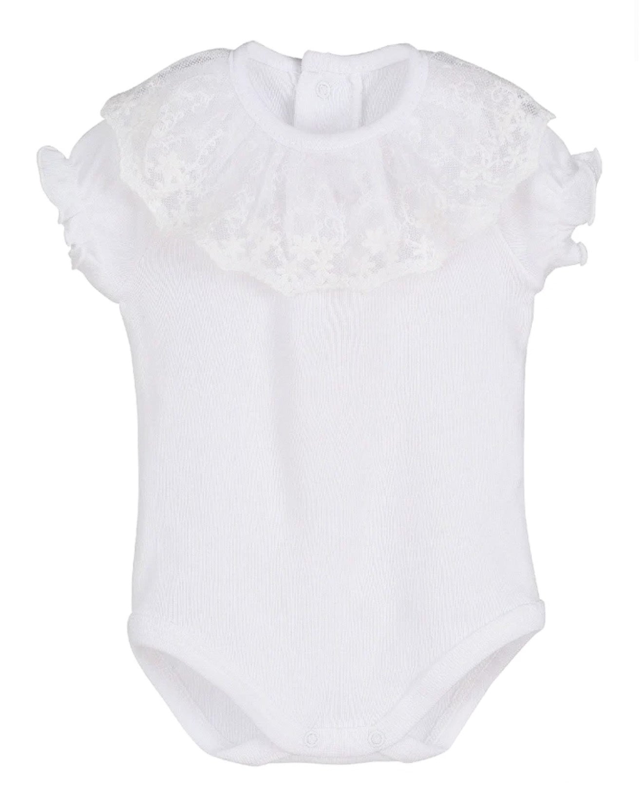Tuly White Baby Bodysuit with Lace Collar