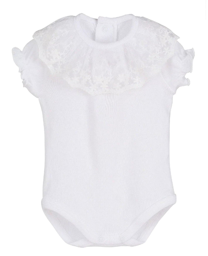 Tuly White Baby Bodysuit with Lace Collar
