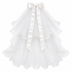 Girls White Tulle & Satin Bow Ceremony Veil