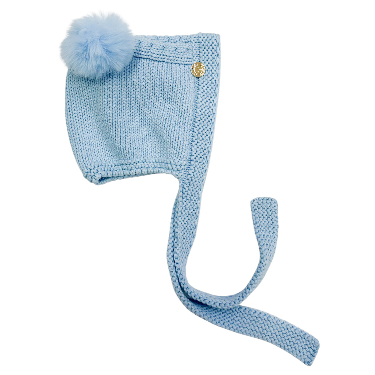 Baby Blue Cotton Knit Teddy Bonnet